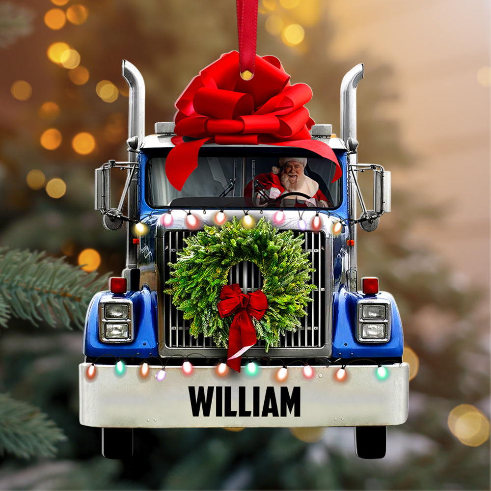 Personalized Christmas Truck Ornament, Santa Claus Inside, Christmas Tree Decor