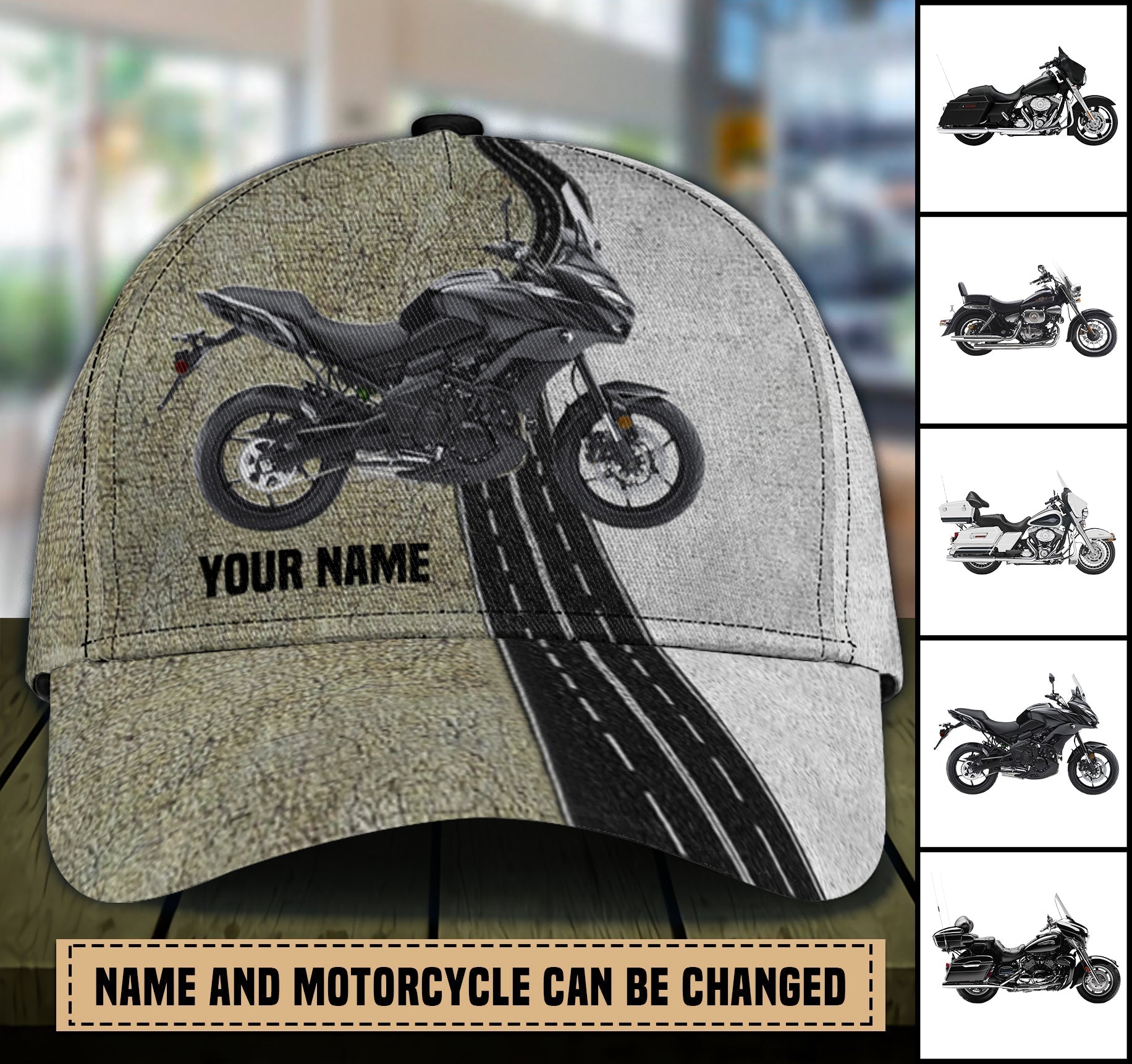 Motorcycle Grey With Road Image Personalized Classic Cap