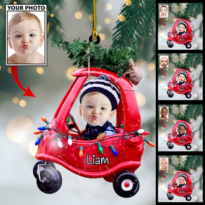 Custom Cute Baby Car Photo With Name for Merry Christmas Ornament