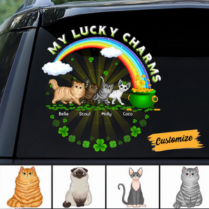 My Lucky Charms Cat Personalized Decal, Personalized St Patrick's Day Gift for Cat Lovers, Cat Dad, Cat Mom