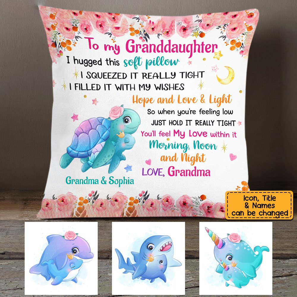 Personalized Granddaughter Grandson Sea Animals Hug This Pillow