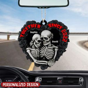 Personalized Skeleton Couple Ornament, Gift For Couple, Black Rose Heart Shape