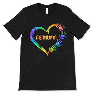 Grandma Mom Heart Hand Print Personalized Shirt