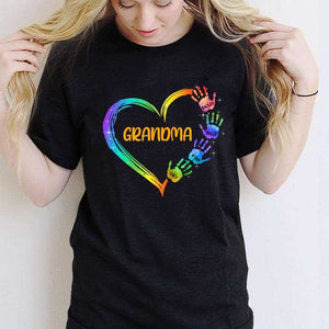 Grandma Mom Heart Hand Print Personalized Shirt